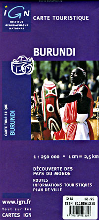 Burundi Road and Tourist Map.