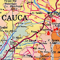 Colombia Road and Shaded Relief Tourist Map.