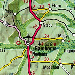 Congo Republic, Road and Shaded Relief Physical Map.