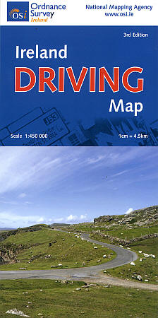 Ireland "Driving" Road and Shaded Relief Tourist Map.