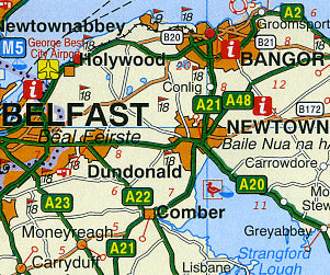 Ireland Road and Shaded Relief Tourist Map.