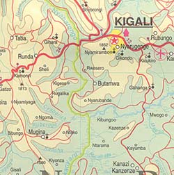 Burundi and Rwanda, Road and Physical Travel Reference Map.