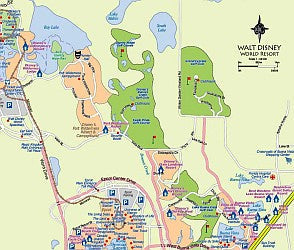 Central Florida and Orlando, Road and Physical Travel Reference Map.