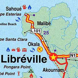 Gabon and Cameroon, Road and Physical Travel Reference Map.