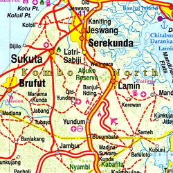 The Gambia and Senegal Road and Physical Travel Reference Map.