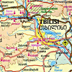 Georgia Republic, Road and Physical Travel Reference Map, Caucasus Mountains.