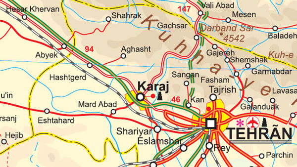 Iran Road and Physical Travel Reference Map.