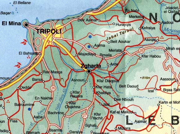 Lebanon Road and Physical Travel Reference Map.