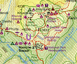 Mount Everest Road and Physical Travel Reference Map.