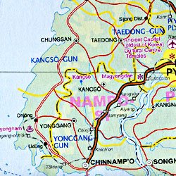 Korea North & South Road and Physical Travel Reference Map.