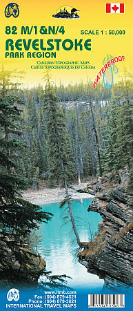 Revelstoke Park Region Road and Physical Travel Reference Map, British Columbia, Canada.