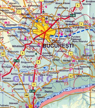 Romania Road and Physical Travel Reference Map.