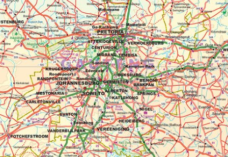 South Africa, Lesotho, and Swaziland, Road and Physical Travel Reference Map.