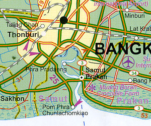 Thailand Road and Physical Travel Reference Map.