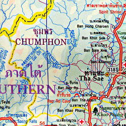 Thailand, South and Phuket Road and Physical Travel Reference Map.