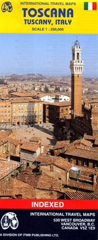 Tuscany Road and Physical Travel Reference Map, Italy.