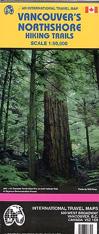 Vancouver North Shore Recreation Road and Physical Travel Reference Map, British Columbia, Canada.