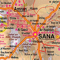 Oman and Yemen Road and Physical Travel Reference Map.