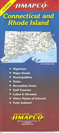 Connecticut and Rhode Island Road and Tourist Map, America.