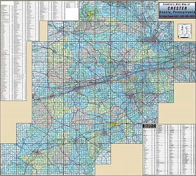 Chester County WALL Map, Pennsylvania, America.