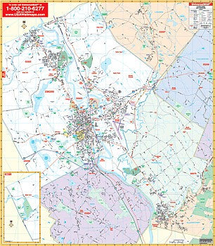 Concord WALL Map, North Carolina, America.