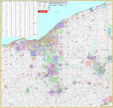 Ohio Northeast WALL Map, Ohio, America.