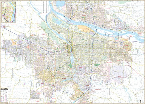 Portland Map Expanded Portland WALL Map, Oregon, America.