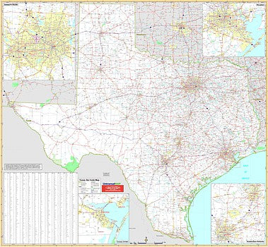 Texas WALL Map with (Zip Codes).