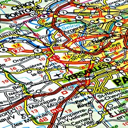 France Road and Shaded Relief Tourist Map.