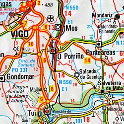 Portugal Road and Shaded Relief Tourist Map.