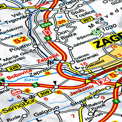 Slovenia, Croatia, Bosnia and Herzegovina, Road and Tourist Map.