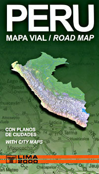 Peru Road and Shaded Relief Tourist Map.