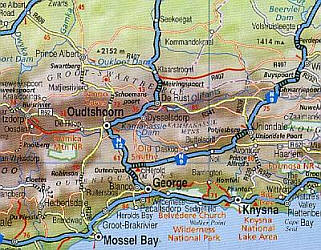 South Africa, Road and Shaded Relief Tourist Map.