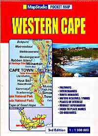 Western Cape Pocket Road and Tourist Map, South Africa.