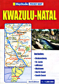 KwaZulu-Natal Road and Tourist Map, South Africa.