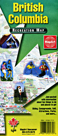 British Columbia Road and RECREATION Tourist Map, Canada.