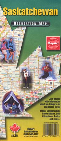 Saskatchewan Province "Recreation" Road and Tourist Map, Canada.