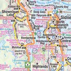 Vancouver Island and the Gulf Islands, Road and Tourist Map, British Columbia, Canada.