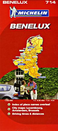 Belgium, Luxembourg and The Netherlands ("Benelux"), Road and Shaded Relief Tourist Map.