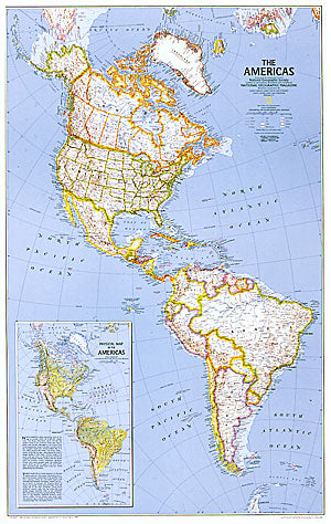 The Americas, North, Central and South WALL Map.