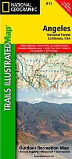 Angeles National Forest Trail Road and Recreation Map, California, America.