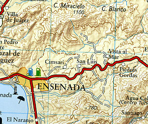 Baja California North and South, Road and Tourist Map, Mexico.