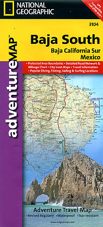 Baja California South Adventure, Road and Tourist Map, Mexico.