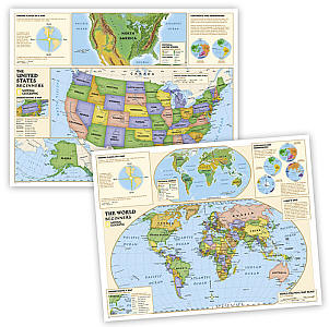 Beginners USA and World Education "BUNDLE" WALL Map.