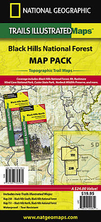 Black Hills "Bundle" National Forest, Road and Recreation Map, South Dakota, America.