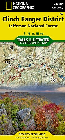 Clinch Ranger District Recreation Map, Kentucky, America.