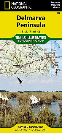 Delmarva Peninsula Recreation Road and Tourist Map, America.