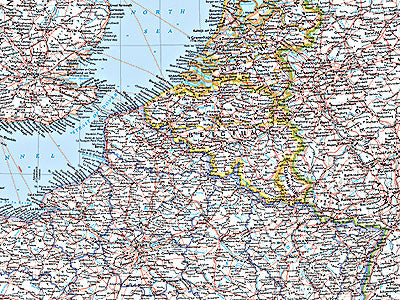 France, Belgium and Netherlands Political WALL Map.