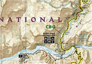 Grand Canyon, Bright Angel Canyon and North / South Rim Trail National Park, Road and Topographic Map.