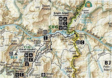 Grand Canyon East Trail National Park, Road and Topographic Map.